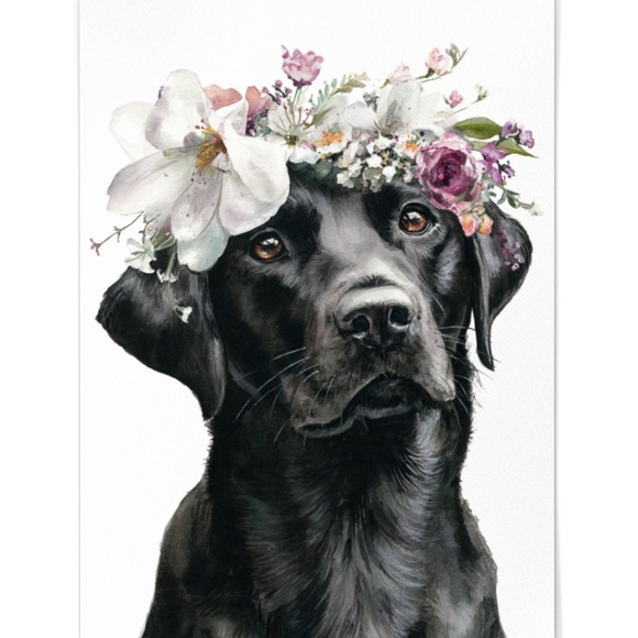 Watercolor Labrador Retriever with Flower Crown Portrait Wall Art Print Unframed - Picture 2 of 7